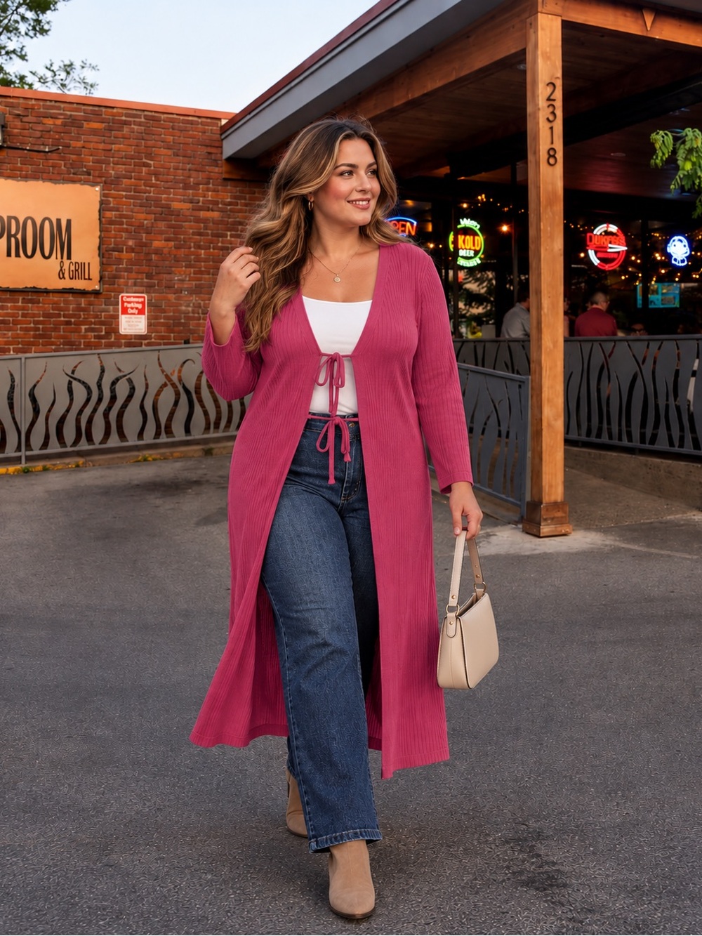 Lane Bryant 18/20 Pink Ribbed Double Tie Front Duster Cardigan NWT Berry NEW